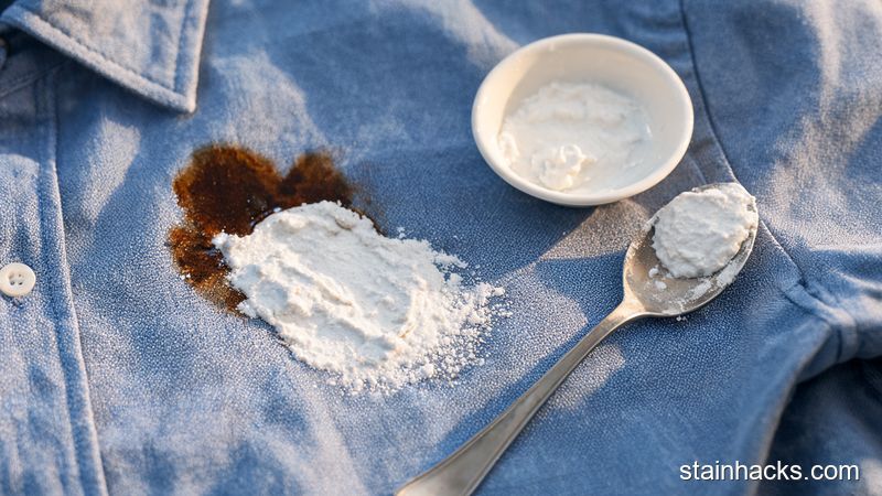 小苏打糊敷在陈旧酱油渍上