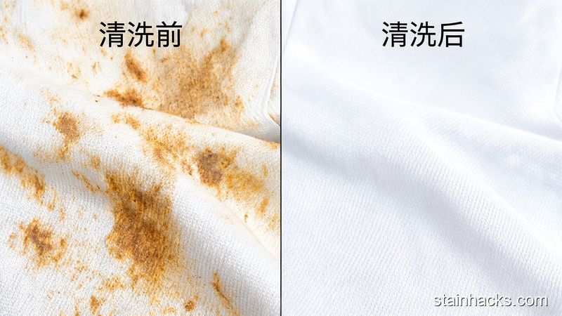 前后对比:干燥衣物上的大片油渍经过洗洁精干衣预涂法清洗后完全消失