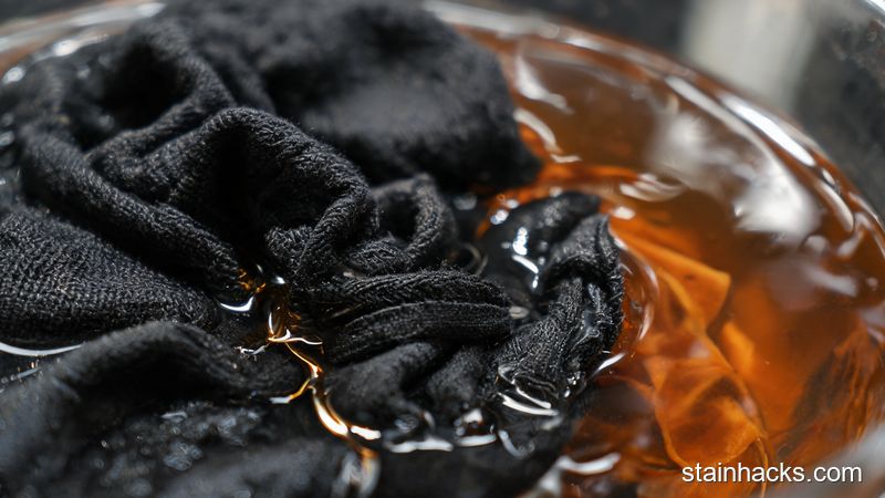 发白黑色衣服浸泡在黑茶水中补色固色的过程图