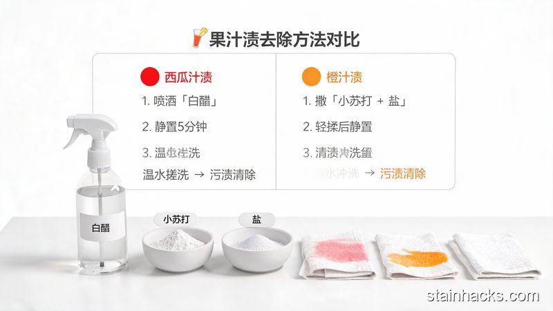 不同果汁渍去除方法对比表格