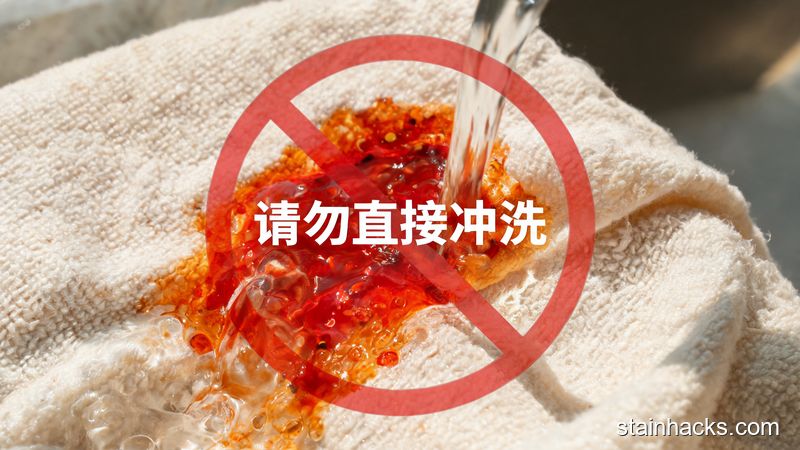 水龙头冲淋辣椒油渍导致扩散的失败演示与禁止警示
