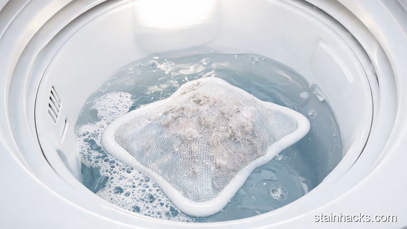 洗衣机内漂浮型自制防毛絮洗衣网袋使用效果示意图