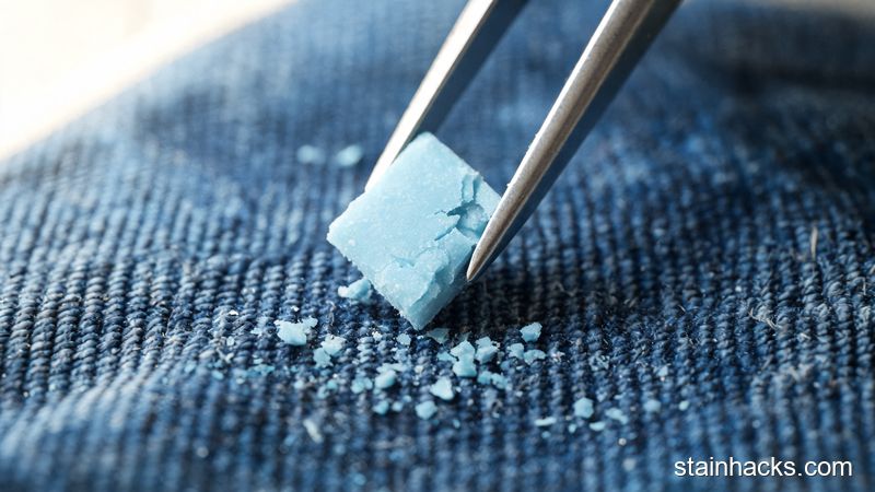 冷冻后的口香糖像脆片一样从纤维上整块脱落,细小残渣用镊子清理