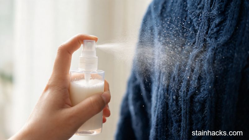 喷瓶中混合护手霜和清水，对着深色衣服喷洒防静电喷雾