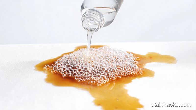 双氧水滴在黄褐色碘伏污渍上产生大量细微气泡,色素开始分解